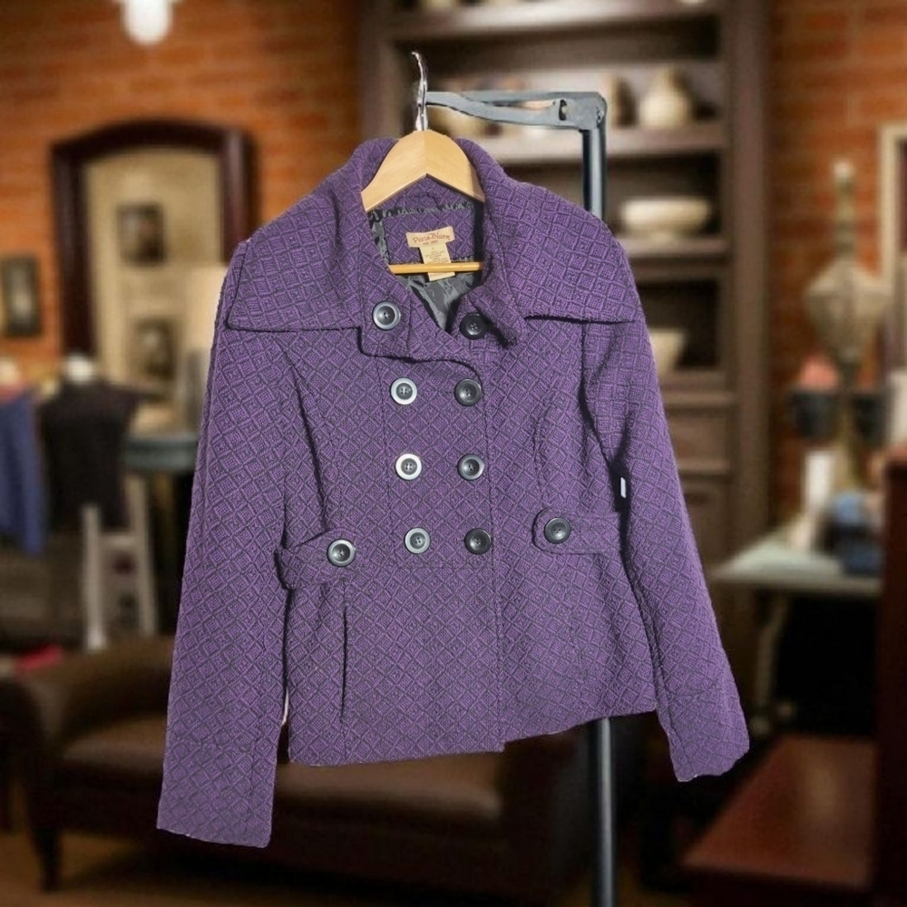 Paris Blues Textured Purple Pea Coat Double Button Sz L